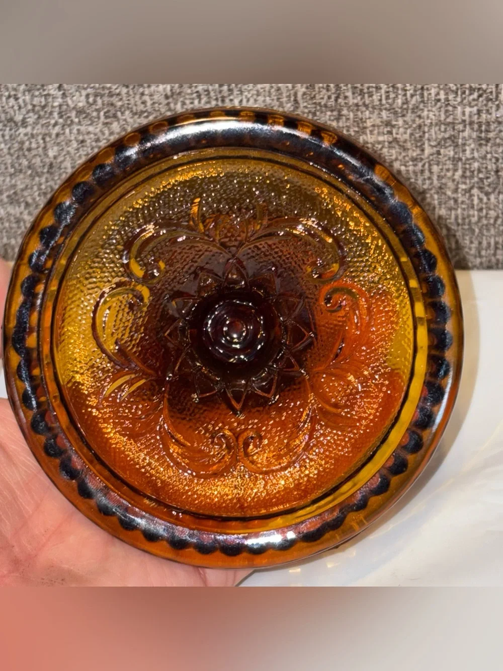 Vintage Indiana Glass Co Tiara Amber Candlestick Candle Holder Sandwich Pattern